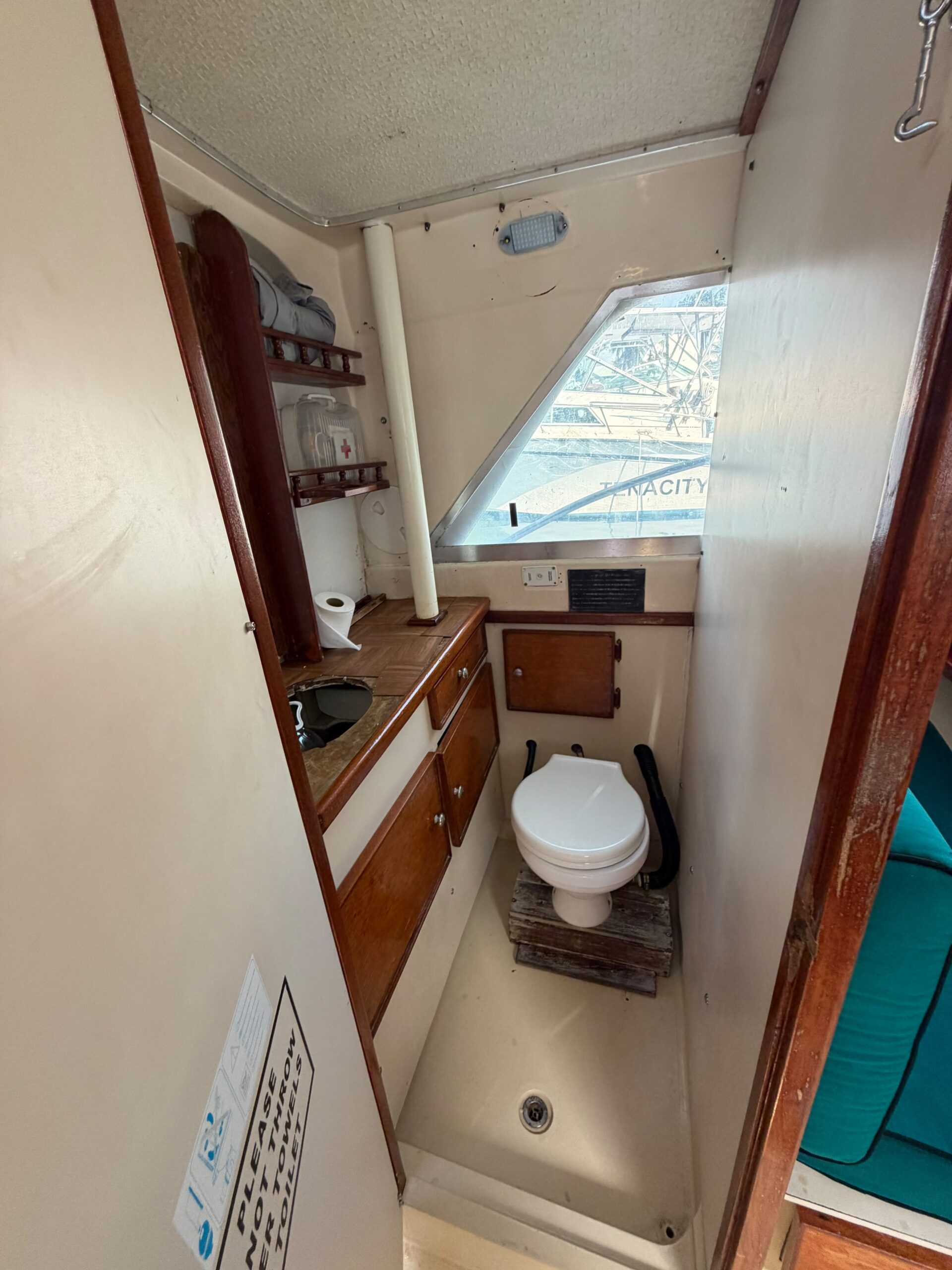 Baño a bordo del yate Luhrs 35 pies para pesca deportiva privada en Cancún